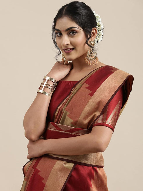 Vasthrlay Banarasi Unstitched Rust Ethnic Wear