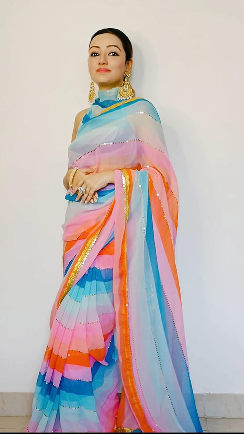 VasthrlayGeorgette Sequence Unstitched Multicolour Free Ethnic Wear