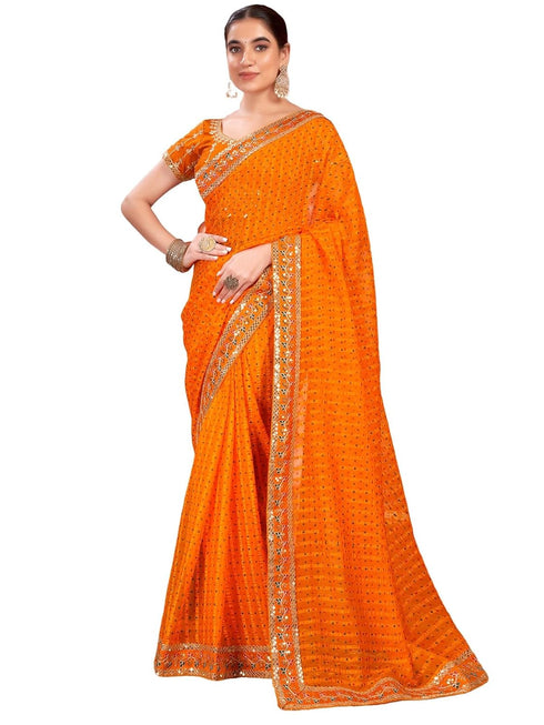 Vasthrlay Embroidery Bandhani Unstitched Rama Green Saree