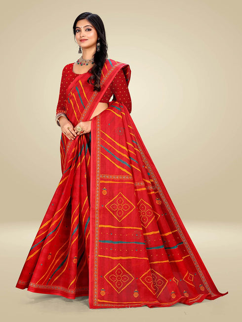 Vasthrlay Bandhani Swarovski Traditional Red Saree