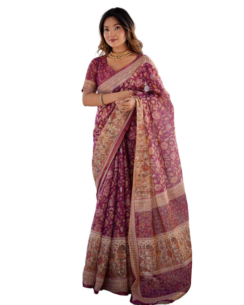 Vasthrlay Handloom Geometric Burgundy Saree