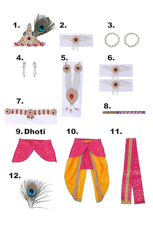 Raj Fancy Dresses Krishna Dress for Kids, Baby Krishna Dress for Janmashtami with Krishna Mukut