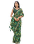 Vasthrlay Chiffon Tassels Unstitched Dark Green Saree