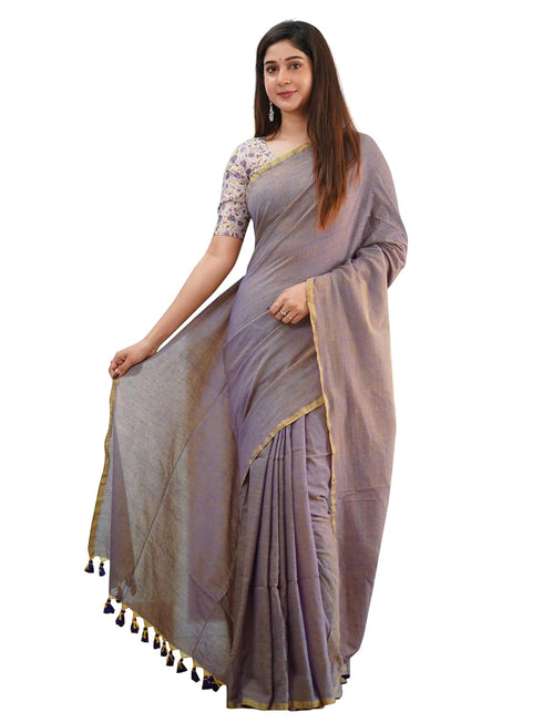 Vasthrlay Handloom Printed Unstitched Purple Ethnic Wear