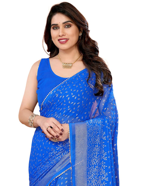 Vasthrlay Georgette Weaving Blue Saree With Unstitched Blouse Piece
