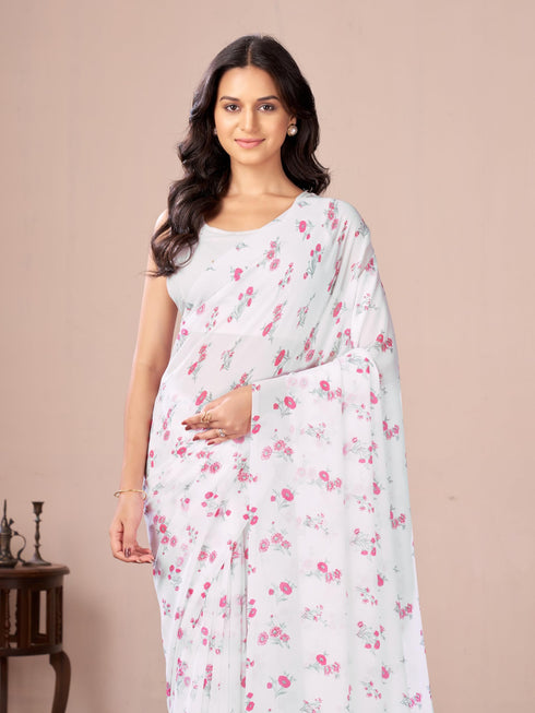 Vasthrlay Blue Georgette Printed Saree