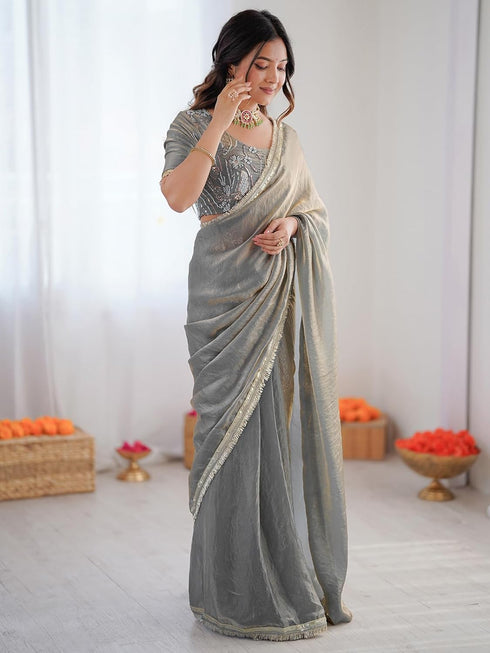 Vasthrlay Shimmer Coral Saree