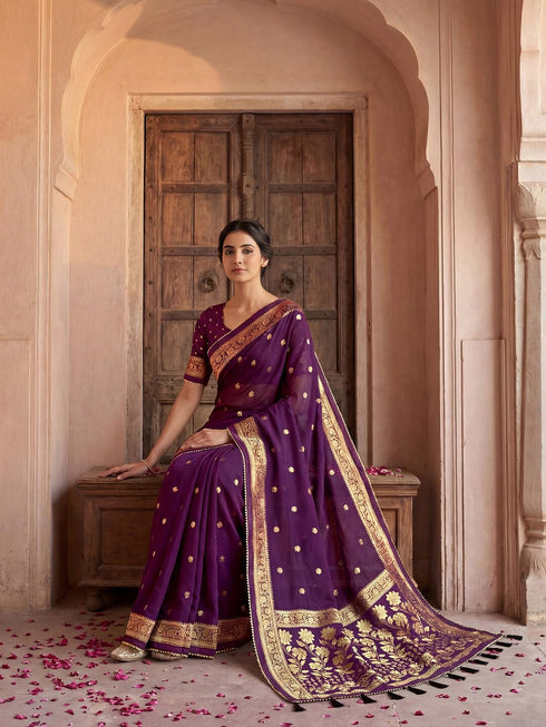 Vasthrlay Georgette Printed Unstitched Maroon Saree