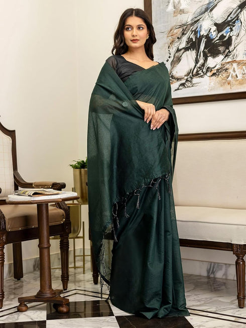 Vasthrlay Chanderi Tassels Unstitched Rust Saree