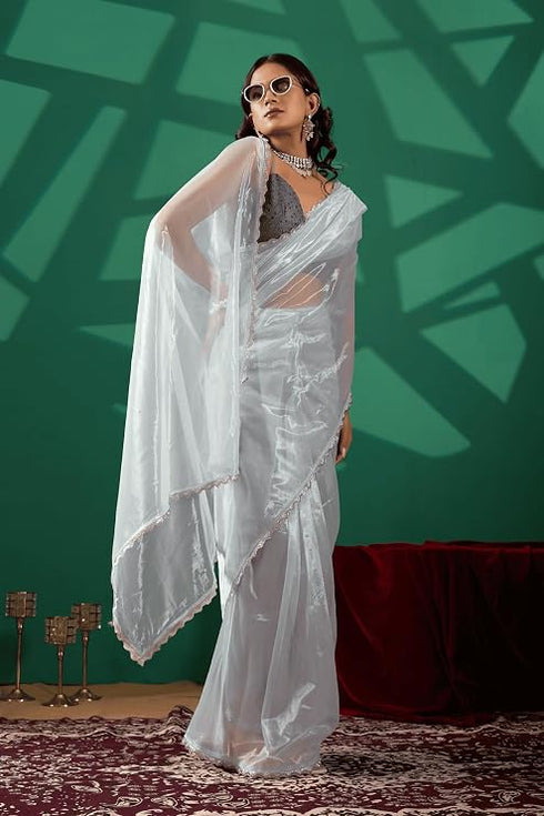 Vasthrlay Blue Womens Shimmer Ready To Wear Saree