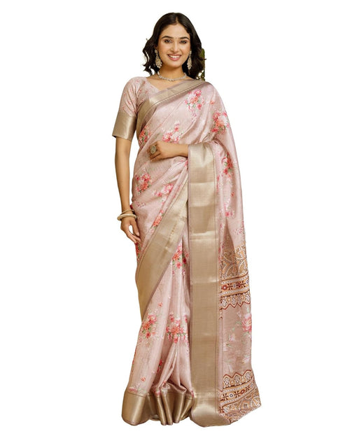Vasthrlay Womens Printed Unstitched Beige Saree