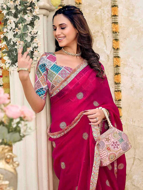 Vasthrlay Georgette Sequins Rani Saree