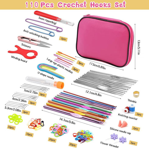 109-Piece Crochet Hook Set with Case, Ergonomic Needles Kit