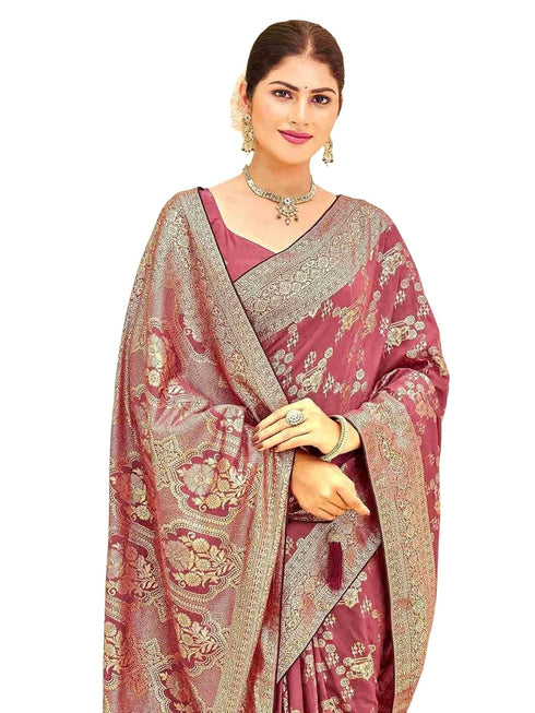 Vasthrlay Womens Banarasi Unstitched Mauve Saree