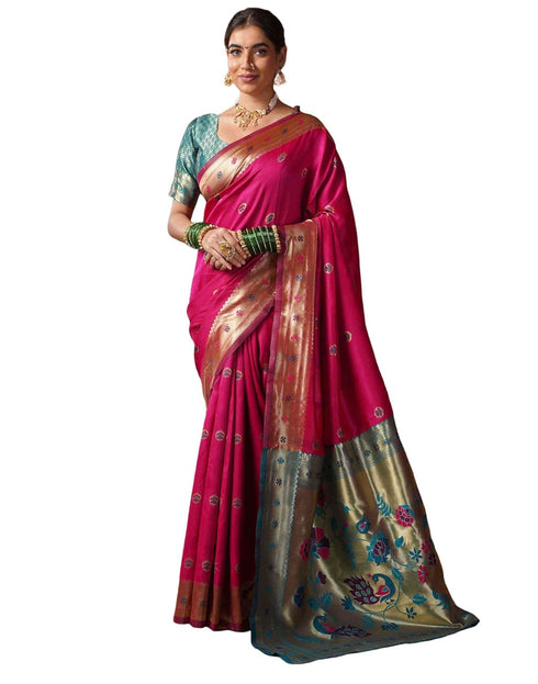 Vasthrlay Womens Paithani Unstitched Pink Saree