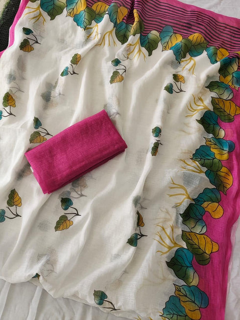 Vasthrlay Printed Multicolor Border Floral