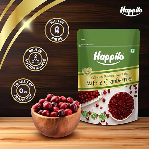 Happilo Premium Californian Dried and Sweet Whole Cranberries