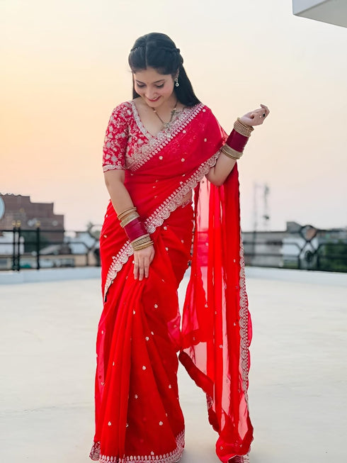 Vasthrlay Emboidered Embroidered Juhi Red Free Ethnic Wear