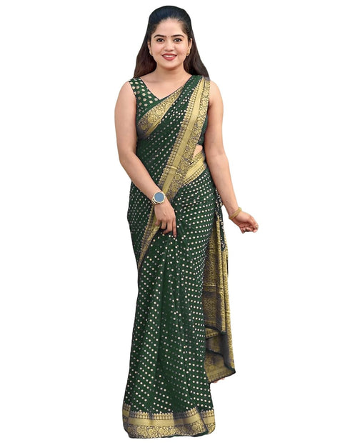 Vasthrlay Womens Banarasi Unstitched Olive Green Saree