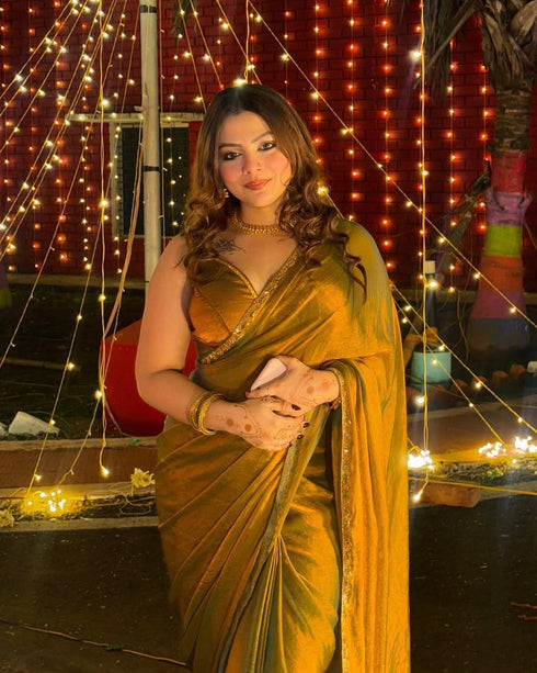 Vasthrlay Boarder Unstitched Chhaaval Mustard Free Ethnic Wear