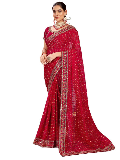 Vasthrlay Embroidery Bandhani Unstitched Rama Green Saree