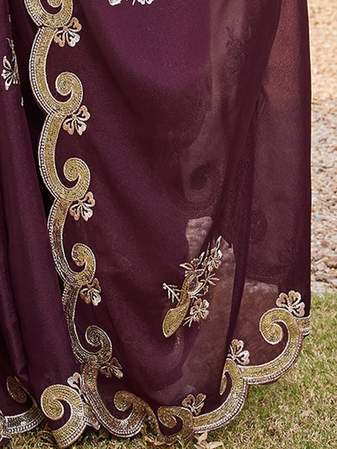 Vasthrlay Georgette Embroidery Dark Saree