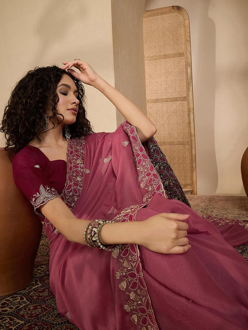 Vasthrlay Georgette Embroidery Light Saree