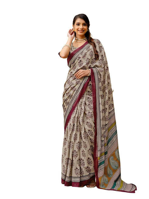 Vasthrlay Kalamkari Printed Olive Saree