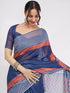 Vasthrlay Blue Printed Linen Saree With Unstitched Blouse Piece