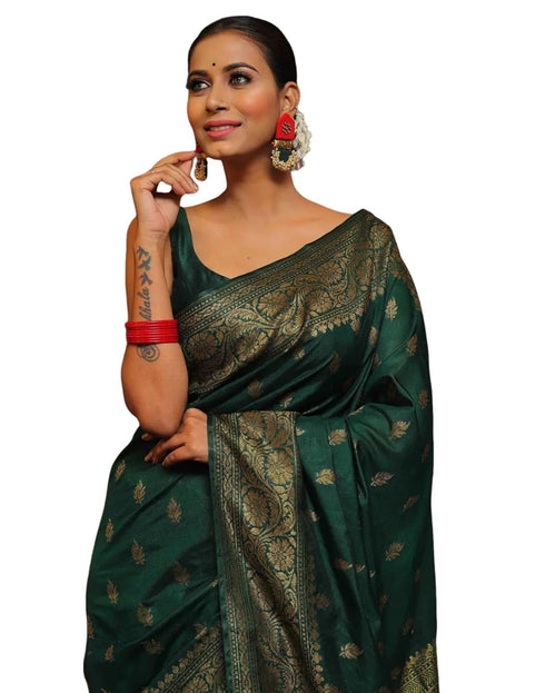 Vasthrlay Banarasi Kanjivaram Unstitched Teal Saree