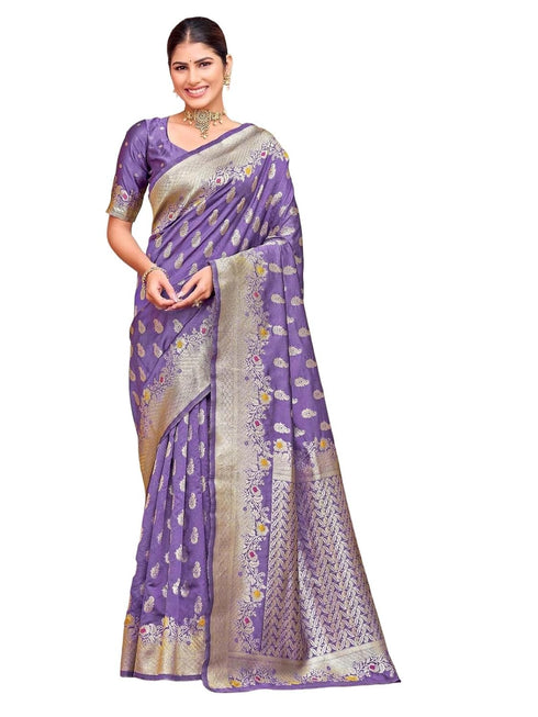 Vasthrlay Womens Weaving Unstitched Lavender Saree