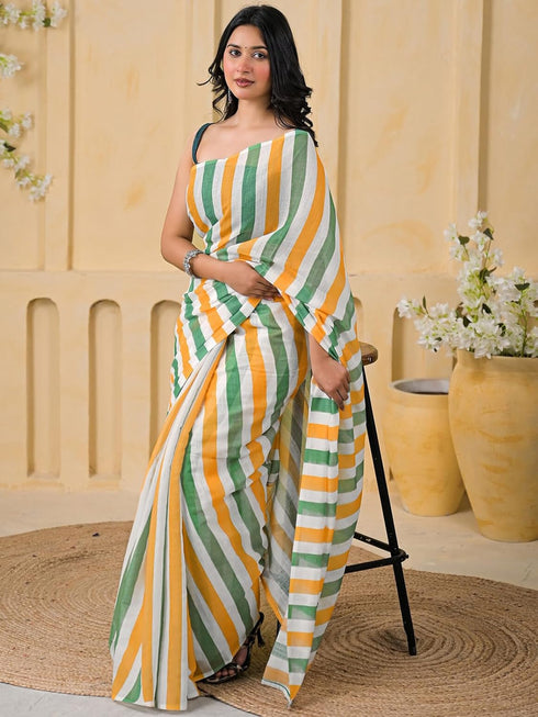 Vasthrlay Womens Printed Unstitched Peach Saree