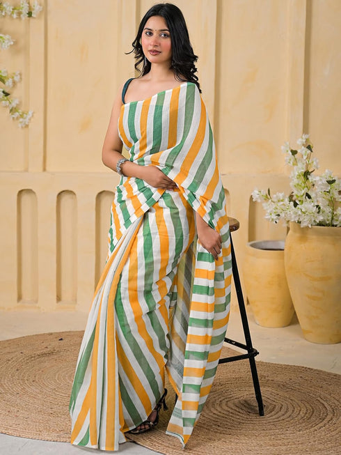 Vasthrlay Womens Printed Multicolour Saree With Unstitched Blouse Piece