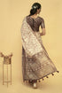 Vasthrlay Cream Terracotta Abstract Print Polyester Saree With Zari Border And Unstitched Blouse Piece