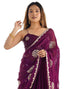 Vasthrlay Sequence Embroidery Wine Saree With Unstitched Blouse Piece