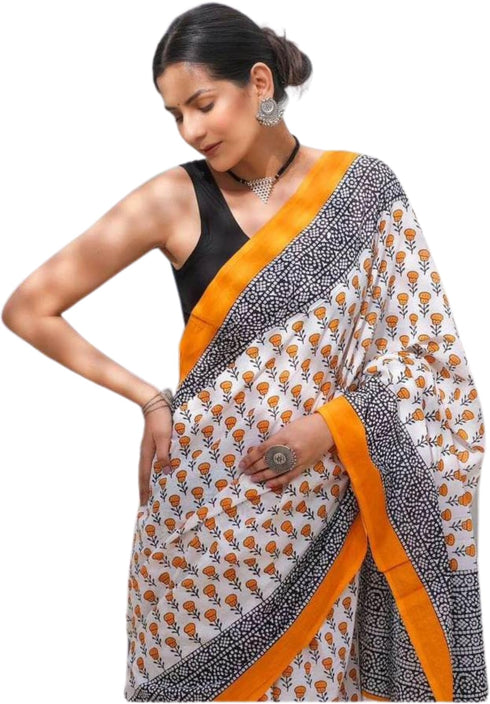 Vasthrlay Women's Cotton Kalamkari Wedding Saree With Blouse Piece