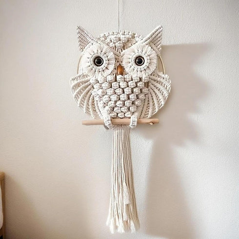 Owl Wall Hanging | Handcrafted Boho Home Decor with Natural Elements