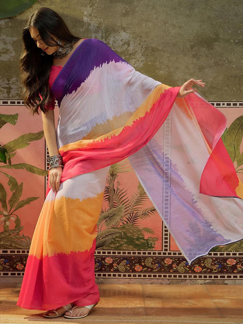 Vasthrlay Womens Printed Unstitched Multicolor Saree