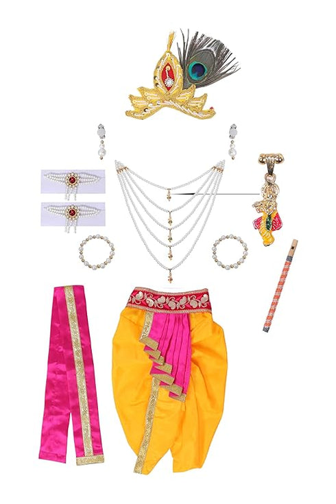 Raj Fancy Dresses Krishna Dress for Kids, Baby Krishna Dress for Janmashtami with Krishna Mukut