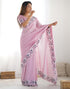 Vasthrlay Sequence Embroidery Dull Pink Saree With Unstitched Blouse Piece