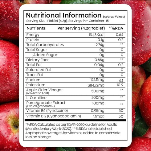 Plix LCarnitine Apple Cider Vinegar With The MotherApple & Cinnamon 15 Effervescent Tablet Each