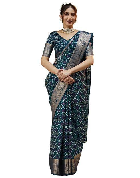 Vasthrlay Bandhani Printed Unstitched Red Saree
