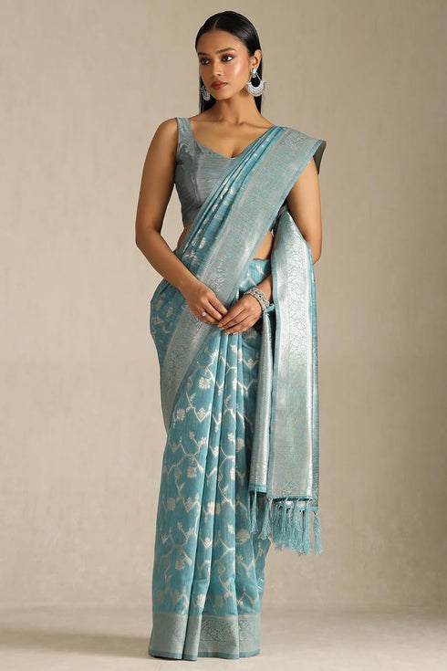 Vasthrlay Turquoise Tussar Design