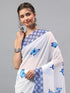 Vasthrlay White1 Floral| Solid| Striped Design Georgette Saree With Unstitched Blouse Piece