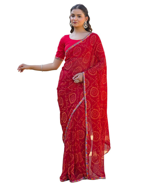 Vasthrlay Georgette Bandhani Unstitched Maroon Saree