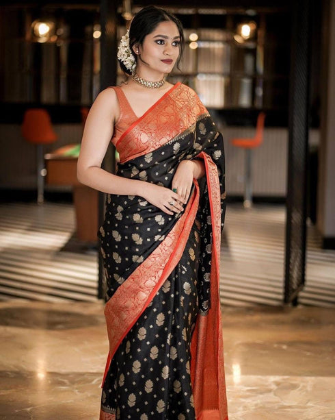 Vasthrlay Black Banarasi Saree