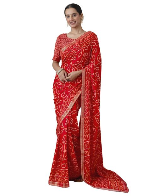 Vasthrlay Georgette Bandhani Unstitched Purple Saree