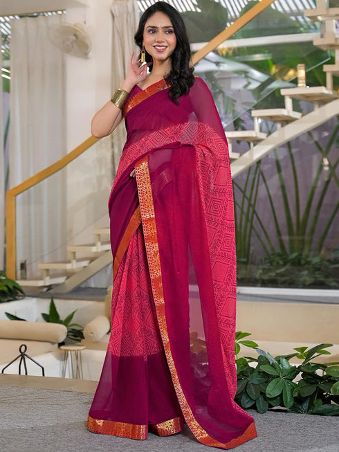 Vasthrlay Georgette Bandhani Unstitched Pink Saree