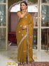 Vasthrlay Georgette Embroidery Dusty Mustard Saree With Unstitched Blouse Piece