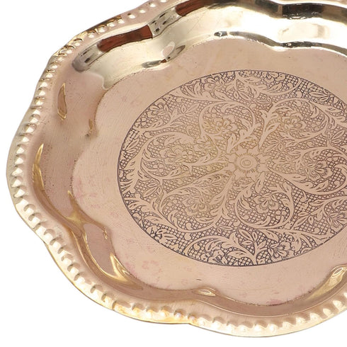8 Inches Ethnic Carved Brass Puja Thali